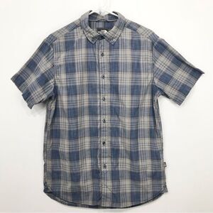 The North Face Blue Tan Plaid Short Sleeve Casual Button Down Performance Shirt